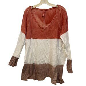 Gilda Modani Dip Tye Dye brown white salmon jersey knit 3/4 sleeve top L